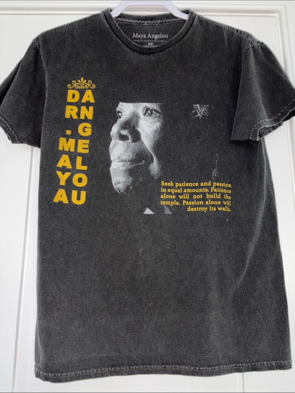 Dr Maya Angelou Black Graphic Tee with Yellow Print